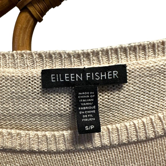 Eileen Fisher | Tan Knit Boxy‎ Fit Organic Linen Cotton Sweater Size S Oversized - Picture 8 of 11